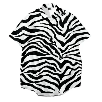 2022 Túlméretezett zebra leopárd ing férfi hajtókás gomb rövid ujjú alkalmi laza divat Hawaii nyaralás utcai ing