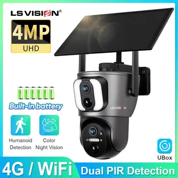 LS VISION 4G napelemes kamera kültéri 4MP Wifi megfigyelő kamerák Kettős képernyő Külső 360 ° PTZ CCTV automatikus követés vízálló