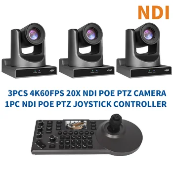 3db 4K60 PTZ NDI kamera 20X zoom PoE HDMI / SDI / USB / IP élő közvetítéssel PTZ kamera és 1db NDI IP POE PTZ kamera vezérlő
