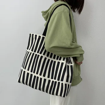 Női vászon táska divat koreai pamutszövet Eco újrafelhasználható bevásárlótáskák Nagy női váll vásárlói táska Diák kézitáskák
