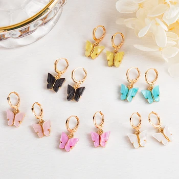 POXAM Új divat koreai pillangócsepp fülbevaló nőknek Állati színes akril nyilatkozat Kis fülbevaló 2020 Lányok ékszerek