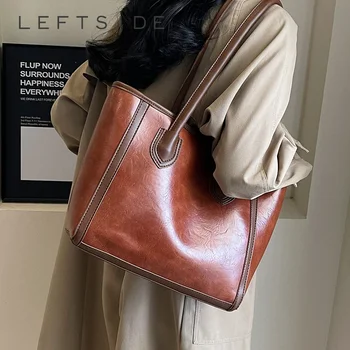 LEFTSIDE Fashion Retro Women Big Handbags 2023 Winter Luxury Shopper Shopping Bőr táskák Trend válltáskák