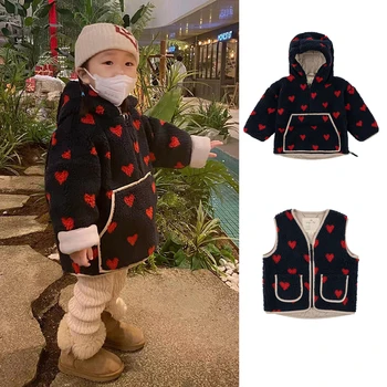 Új KS téli kislányok fiú dzseki gyerek kabátok gyerek kabátok Toddlre gyapjú mellény Gyermekek melegen tartják a felsőruházatot Plüss gyermek ruházat