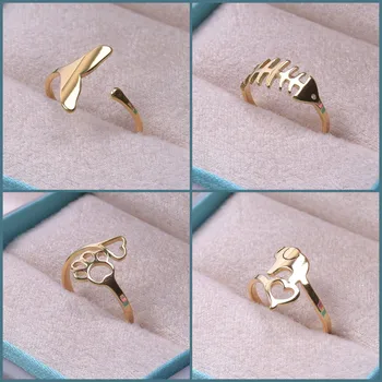 1PC Szép állatgyűrűk nőknek Állítható mancsgyűrűk Elefánthal farok Halcsont gyűrűk rozsdamentes acél ékszerek Születésnapi ajándékok
