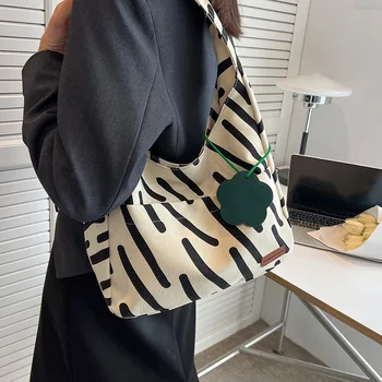 Zebra mintás vászontáska női új, divatos és divatos kontrasztos színű táskához Sokoldalú és nagy kapacitású