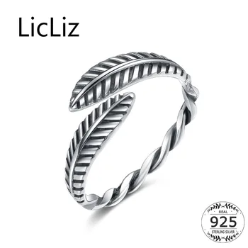 LicLiz 925 Sterling ezüst levelű gyűrűk nőknek nyitható állítható gyűrűszalagos fonott antik fehérarany gyűrű ékszerek LR0304