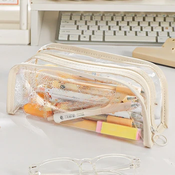 PVC kozmetikai táska átlátszó vízálló sminktáska Nagy kapacitású ceruzatáska Nagy írószer táska cipzáras ceruzatasak