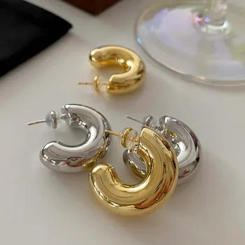 Vintage fém C alakú karika fülbevaló nőknek Lányok minimalizmus Arany ezüst színű kerek vastag Chunky Huggie fülbevaló ékszerek