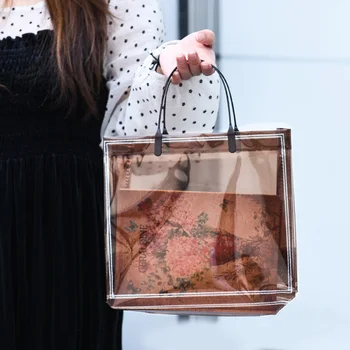 Pvc vastag táskák női női átlátszó kézitáska újrafelhasználható hordozható bevásárlótáska nagy kapacitású ökotáska utazási tároló táskák