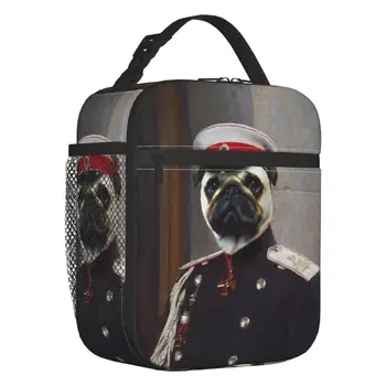 Mopsz kutya portré szigetelt uzsonnás táska kempingezéshez Utazás Regal Pet Vintage szivárgásmentes hűtő termikus uzsonnás doboz Nők Gyerekek