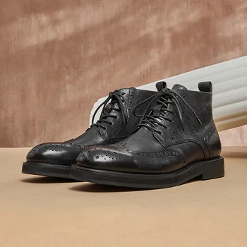 Luxus minőség Férfi üzlet Chelsea Boots márka Valódi bőr Kézzel készített tervező Retro fekete boka brogues esküvői cipő férfi
