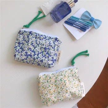 Mini kozmetikai sminktáska Kis cipzáras virág belső szervező táskák nőknek Gyermek szövet Kis érme pénztárcák Pénztárcák