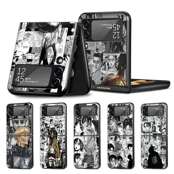 Mobiltelefon tok Samsung Galaxy Z Flip4 Flip3 5G Black Coque Z Flip 4 3 kemény PC luxus borító anime Japán támadás a Titán ellen