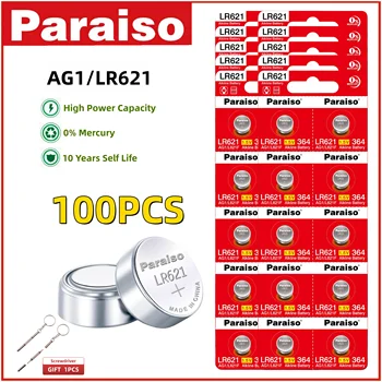 Paraiso kiváló minőségű 2-100DBS AG1 LR621 SR621SW 364 363 LR60 164 1,5 V-os alkáli érme ezüst gombos érmeelem órajátékokhoz