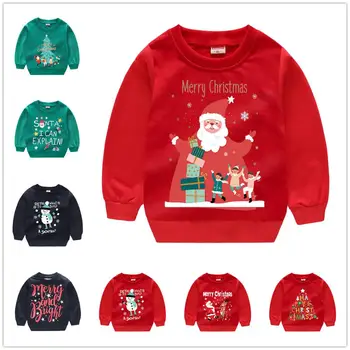 Piros Mikulás jelmezek Kislányok pulóver Karácsonyi pulóver fiúknak Pulóverfelsők X'mas ruhák pamut ruha pulóverek 2 3 4 5 6Y