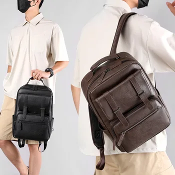 Fashion Trend hátizsák Multifunkcionális, nagy kapacitású bőr üzleti hátizsák Üzleti utazás férfi ingázó számítógép táska