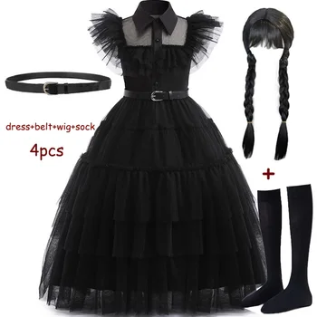 Halloween Farsang Vestidos szerda Addams cosplay jelmez lánynak Teenage Kids Mesh Party Estélyi hosszú ruhák 5 10 12 év