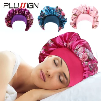 Plussign szatén motorháztetők nőknek éjszakai alvósapka 6 cm széles rugalmas szalaggal Virágmintás selymes fejpánt női hajvédő kalap
