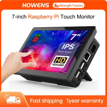 HOWENS Hordozható 7 hüvelykes érintőképernyős LCD Raspberry Pi 4 5 képernyős ipari monitor 1024x600 HDMI Type-c kijelző laptop pite 3/4