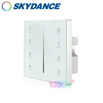 Skydance 4 csatornás 0-10V vezérlő Üveg érintőpanel 110V-220V 4CH monokróm fényerőszabályzó kapcsoló távirányító egyszínű LED szalaghoz