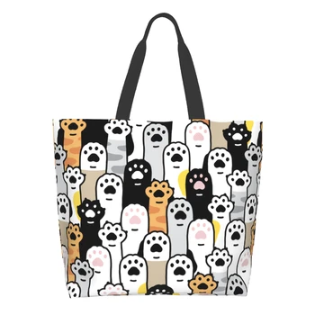 Cat Paws bevásárlótáska Újrafelhasználható cica mancsok táskája Aranyos válltáska Alkalmi könnyű, nagy kapacitás