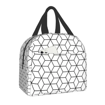 Luxus geometria Absztrakt geometriai mintázatú szigetelt uzsonnás táskák kültéri piknikhez Szivárgásmentes hűtő termikus uzsonnás doboz Nők Gyerekek