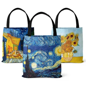 Új Van Gogh olajfestmény táska Retro Art Travel Beach Bag női hordozható Eco Shopping összecsukható kézitáska hölgyek