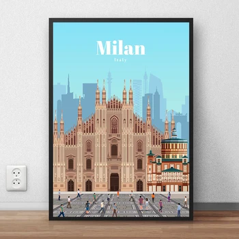 Milan World Landscape Tourism poszter Wall Art Print Canvas Painting for Living Hálószoba dekorációs képek Divat műalkotások
