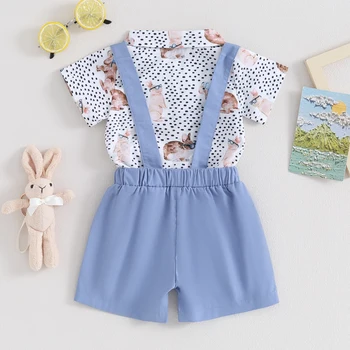 Kisgyermek baba húsvéti ruhák Aranyos levélnyomtatás rövid ujjú póló rövidnadrággal Csecsemő 2 db nyári ruha