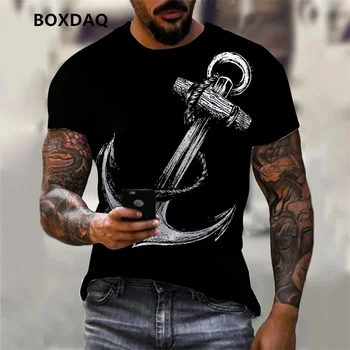 3D nyomtatás Anchor férfi pólók Nyári rövid ujjú Beach Casual túlméretezett póló laza O-nyakú utcai felsők plusz 6XL méret