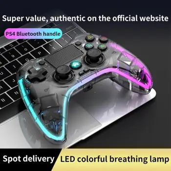 Átlátszó Bluetooth-kompatibilis játékvezérlő PS4-hez vezeték nélküli fogantyú kapcsolóhoz / Android / IOS / számítógéphez Színes fényjáték vezérlő