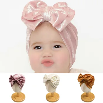 Egyszínű újszülött turbán kalap bársony nagy hajmasni fejpánt kislányoknak Téli őszi meleg kalap gyerekeknek Fánk motorháztető gyerek kalap