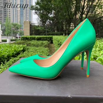 Tikicup zöld matt női hegyes orrú rendkívül magas sarkú cipő csúszik rá Női divatpumpák elegáns OL ruhacipő plusz 33-45 méret