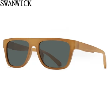 Swanwick könnyű TR90 szögletes napszemüveg divatos férfi UV400 polarizált napszemüveg férfiaknak zöldbarna 2023 dropshipping