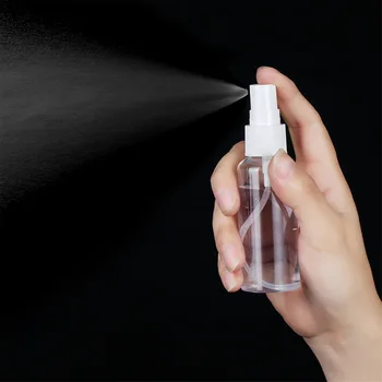 PET átlátszó műanyag spray-palack smink Nedvességpalackozó parfüm toner alkoholos fertőtlenítő finom ködös üveg 5-100ML