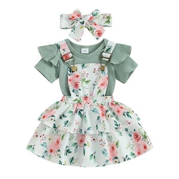 Mubineo Baby Girl nyári ruhák Aranyos ruhák Rövid ujjú Romper Általános szoknya ruha Fejpánt 3DB Újszülött ruha