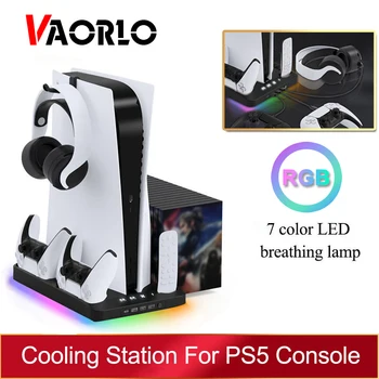 PS5 hűtőhöz RGB fényekkel és kétvezérlős töltőállomással 16 játékhely PS5 állványhűtő ventilátor PS5 lemezhez/digitális Új