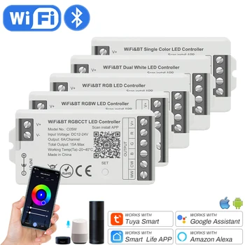  Smart LED vezérlő Tuya WiFi Alexa Google Home Bluetooth Voice CCT RGB RGBW Dimmer LED fénycsík IOS Android 2.4G DC12V 24V