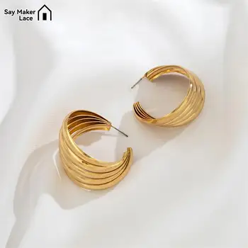 1Pair Punk Vintage Smooth fém karika fülbevaló nőknek Arany színű C alakú kör geometriai fülbevaló Divatos ékszer ajándékok Új